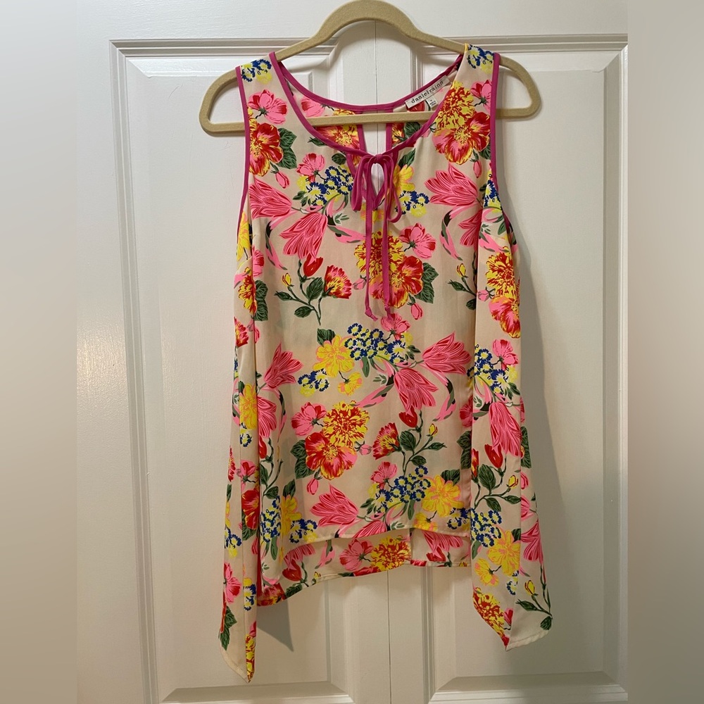 Daniel Rainn Women’s Medium Bright Pink Retro Floral Flowing Beautiful Tunic